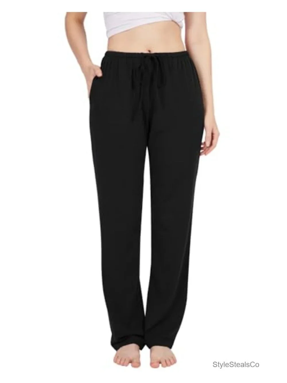 Comfy Bamboo Viscose Cotton Pajama Pants with Pockets Drawstring Lounge Bottoms